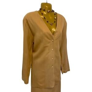 Eileen Fisher Tan Silk Maxi Skirt and Jacket Set